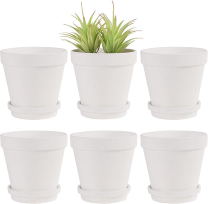 Yishang Large Terra Cotta Pots with Saucer- 6 Pack Large 6'' Terra Cotta Plant Pot with Drainage Hole, Flower Pot with Tray, Terracotta Pot for Indoor Outdoor Plant(White)