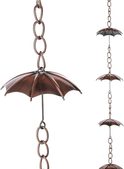 Rain Chain Decoration 6 Ft., Outdoor Rain Catcher Metal Chain Downspout 72'' for House Eaves, Garden & Home, Umbrella Shape Rain Chains