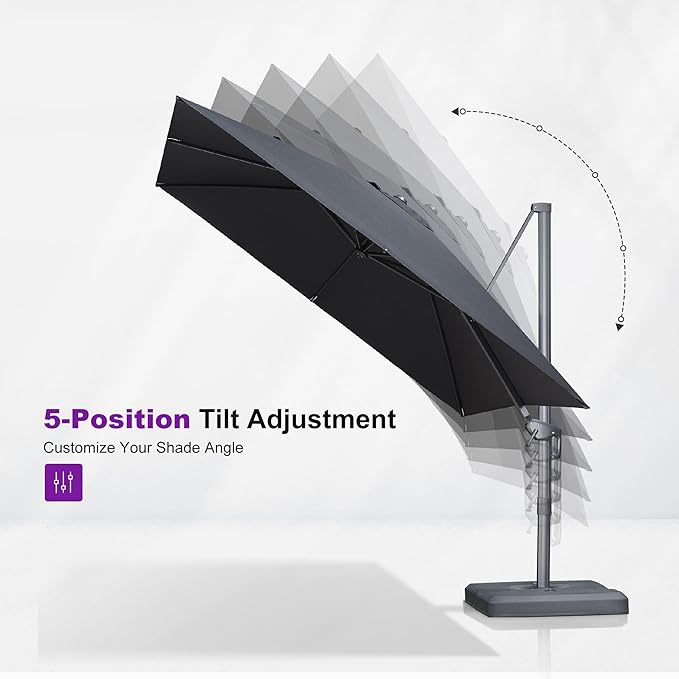 PURPLE LEAF 8 FT Cantilever Patio Umbrella Outdoor Aluminum Offset Square Umbrella with 3 Years Fade Resistance Recycled Fabric and 360-degree Rotation for Deck Pool Garden, Mist Grey