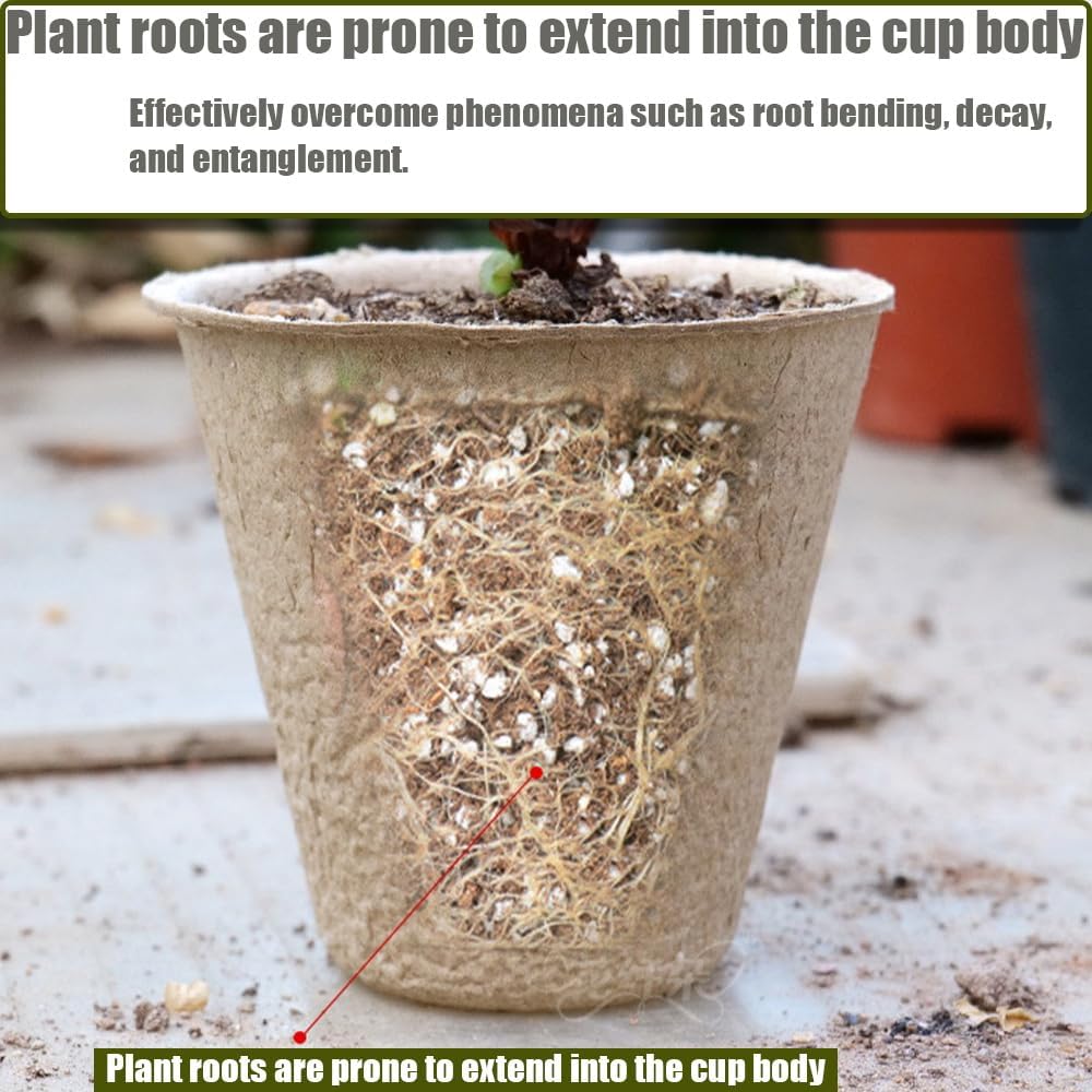 130 Pcs 3.15 Inch Organic Peat Pots with Drainage Holes - Biodegradable Seed Starter Pots for Seedlings, Plants & Garden Germination - Includes 130 Planting Labels