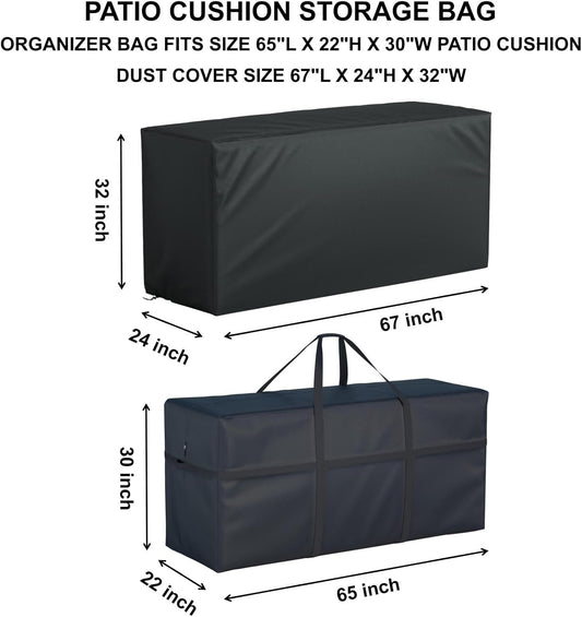 Heavy Duty 600D Waterproof Patio Extra Large Outdoor Cushion Furniture Storage Bag with Handles with Zipper L 65“ x W 22” x H 30”, Storage Bag with Waterproof Cover