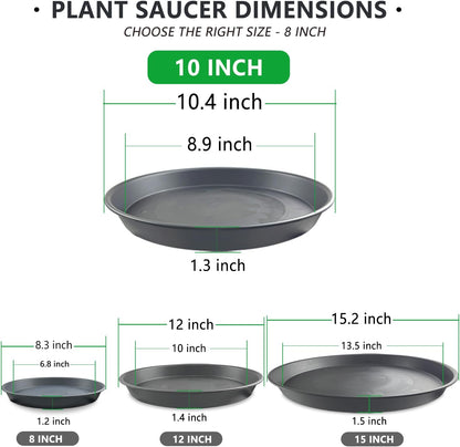 6 Pack 10-Inch Gray Plant Saucer Trays, Heavy Duty Plastic PP Pot Bases for Medium & Large Flower Pots, Durable Water Catcher Plates & Drip Trays for Indoor Outdoor Gardening Use