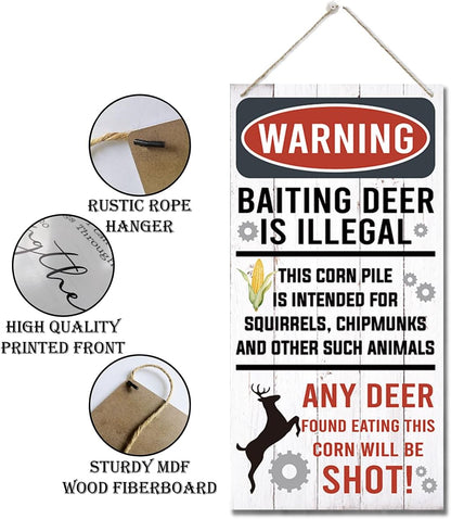 Warning Signs, Funny Hunting Sign Wall Decor, Baiting Deer Is Illegal Sign, Decorative Wood Hanging Wood Plaque, Man Cave Bar Cabin Decor, Pub Decor, Farmhouse Wall Decor for Coffee & Bar