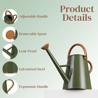 Metal Watering Can with Removable Spout, 1.5 Gallon Large Watering Cans for Plants, Galvanized Steel Gardening Water Can for Indoor & Outdoor Use, Watering Pot with Ergonomic Movable Handle