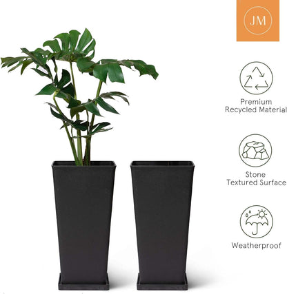 La Jolíe Muse Tall Planters 20 Inch, Flower Pot Pack 2, Patio Deck Indoor Outdoor Garden Tree Planters (Black)