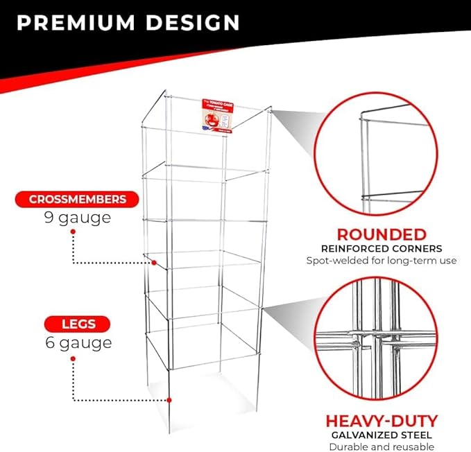 Cedar Ridge Square Foldable Potted Vegetable Cage – Heavy-Duty Plant Support for Containers & Small-Space Gardens – Ideal for Tomatoes, Peppers & Climbing Plants. Made in USA (9x40) – 3-Pack