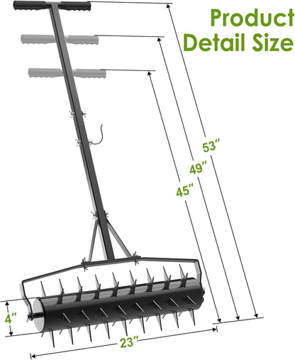 Seeutek 23 Inch Rolling Lawn Aerator - Upgraded Heavy Duty Aerator Lawn Soil Penetrator Spikes w/ 3 Adjustable Height Handles, Manual Aerator Lawn Tool for Garden Yard