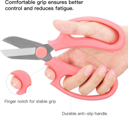 Flower Scissors, Strong Floral Shears, Premium Steel Garden Pruning Shears Floral Fruits Leaf Scissors Hand Pruner Snip Trimming Tool for Gardening Flower Arrangement, Pink