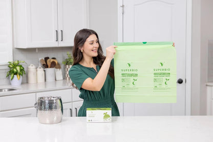 SUPERBIO 4 Gallon Compostable Drawstring Food Scrap Bags,15.1 Liter, 40 Count, 0.9 Mil,Heavy Duty Waste Bags, BPI, Seedling and OK compost INDUSTRIAL