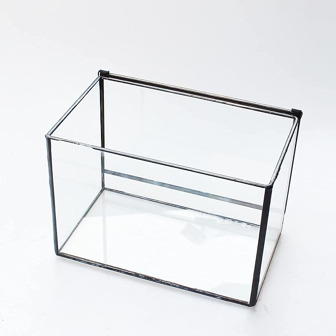 Rectangle Small Plants Terrarium with Lid, Black Geometric Clear Planter Pot, Little Glass Container Box for Tabletop Decor,6.7 x 3.9 x 4.7 inches