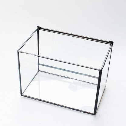 Rectangle Small Plants Terrarium with Lid, Black Geometric Clear Planter Pot, Little Glass Container Box for Tabletop Decor,6.7 x 3.9 x 4.7 inches