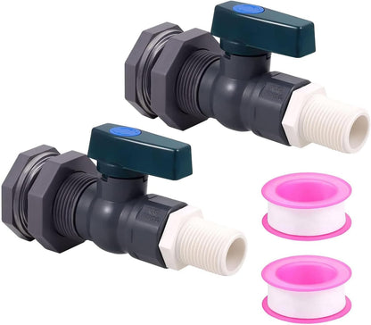 2 Pack PVC Rain Barrel Spigot Kit -3/4" Rain Barrel PVC Garden with Bulkhead Fitting Garden Hose Faucet Adapter and Thread Seal Tape for Water Tanks, Aquariums, Tubs, Pool, Garden Barrel