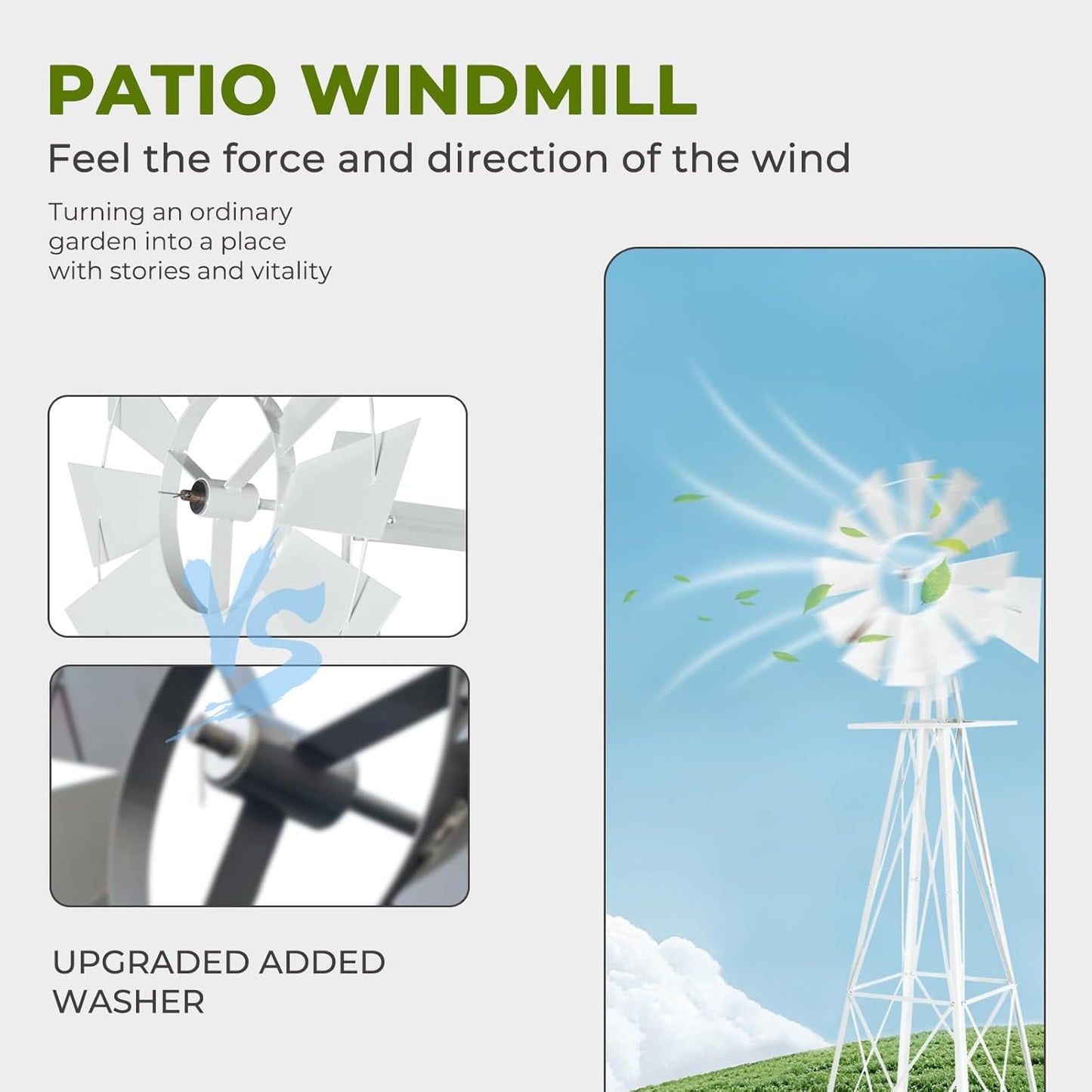 Outvita 8FT Ornamental Windmill for Yard, Heavy Duty Durable Metal Weather Vane Garden Decoration Weather Resistant for Garden, Farm, Seaside