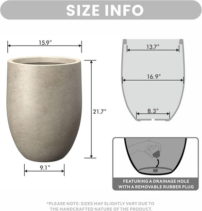 Kante Tall Concrete Planter, 21.7-Inch Height Weathered Concrete Large Indoor Outdoor Plant Pot with Drainage Hole for Patio Garden Home, Modern Decor for Flowers and Tree