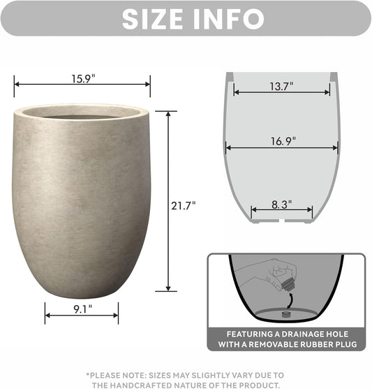Kante Tall Concrete Planter, 21.7-Inch Height Weathered Concrete Large Indoor Outdoor Plant Pot with Drainage Hole for Patio Garden Home, Modern Decor for Flowers and Tree