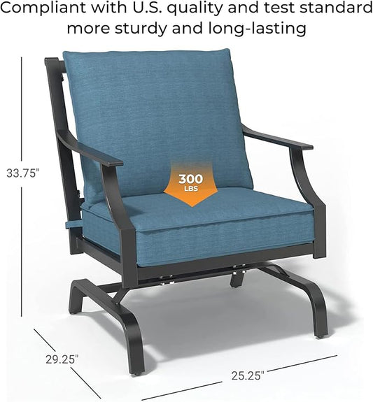 Grand patio Outdoor Chairs,Outdoor Rocking Chairs Motion Chairs Set of 2,Patio Seating Chairs with Olefin Cushions,Peacock Blue