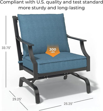 Grand patio Outdoor Patio Seating Chair, Motion Chair, Stationary Rocker Shake of 5-10°, Conversation Patio Chair Set of 2,Peacock Blue