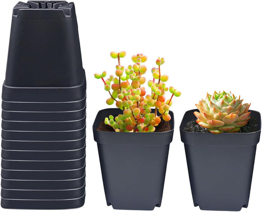 Square Nursery Pots 3.54Inches 90 Pcs Seedling Flower Post Plastic Thick Seed Start Germination for Plant Propagation,Sturdy Suit for 1020 Trays(Black,3.54Inches,90Pcs)