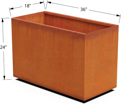 Large Rectangular Planters for Outdoor Plants - 36x18x24 Inch Corten Steel Planter | Extra Large Outdoor Planters for Patio Privacy & Modern Landscape Design