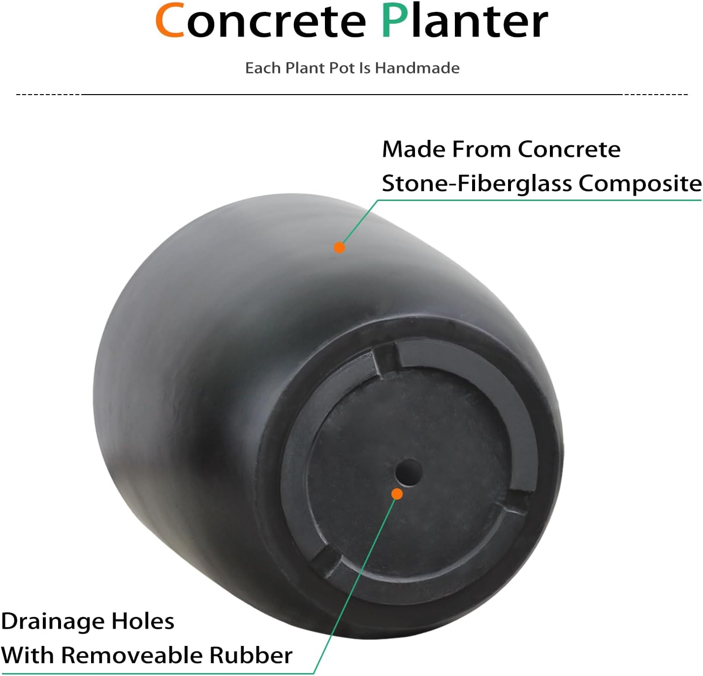 Concrete Planter Outdoor Indoor, Large Cement Plant Pots for Trees Flowers (Black, 18 inch)