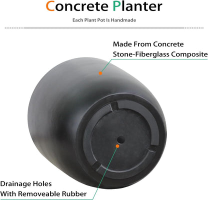 Concrete Planter Outdoor Indoor, Large Cement Plant Pots for Trees Flowers (Black, 18 inch)