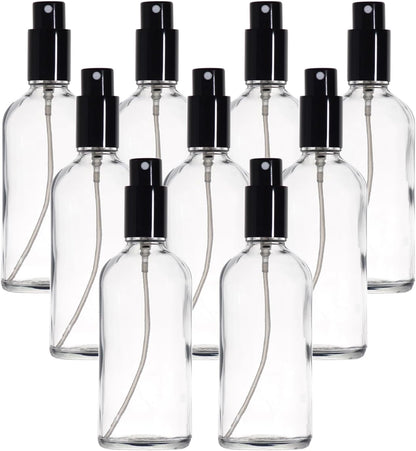 YIZHAO Clear Glass Spray Bottles 4oz, with Small Fine Mist Spray, Metal Cap, Refillable for Essential Oil,Travel,Cleaning,Perfume,Aromatherapy,Makeup – 9 Pcs