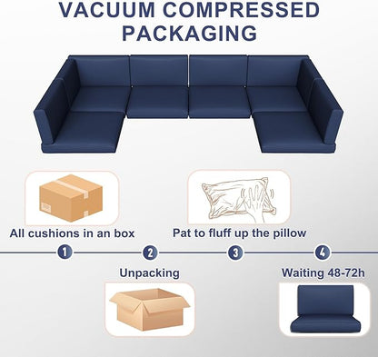 Aoxun Outdoor Replacement Cushions for Patio Furniture, Waterproof Sofa Cushion for 6-Seat Rattan Wicker Sectional Patio Conversation Sets, 14-Piece Cushions Set for L-Shape Couch, Navy