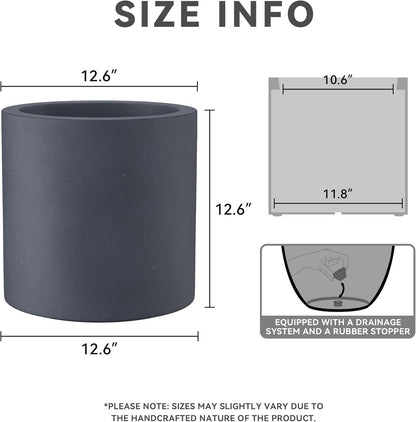 Kante 12.6" Dia Round Concrete Planter, Modern Style Large Cylindrical Plant Pot with Drainage Hole and Rubber Plug for Indoor Outdoor Patio, Dark Gray