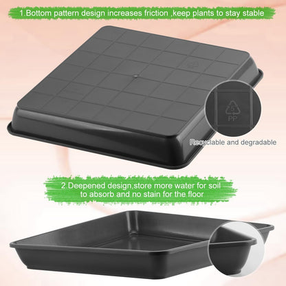 WAYNHUI Squared Plant Saucer 6/8/10/12/14/16/18/20inches Square Plastic Basin Tray Large/Small Water Receiving Tray (Black 10inch 5pack)