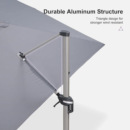 PURPLE LEAF Patio Umbrella with Base Included, 10‘×13’ Outdoor Aluminum Cantilever Umbrella with 360° Rotation, Aluminum Large Offset Umbrella for Outdoor Garden Pool, Light Grey