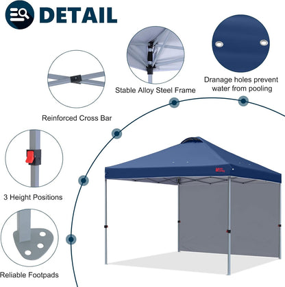 MASTERCANOPY Durable Pop-up Canopy Tent with 1 Sidewall (10'x10',Navy Blue)