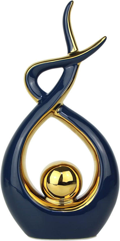 Norrclp Home Decor Modern Abstract Art Ceramic Statue Table Decorations for Dining Room Living Room Office Centerpiece (Blue and Gold, Large)