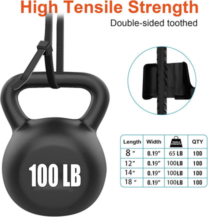 Zip Ties Assorted Size,8+12+14+18 Inch Double Sided Toothed,100 LBS Tensile Strength Heavy Duty Cable Wire Ties With Self-Locking Adjustable More Durable Nylon Tie Wraps for Indoor Outdoor（400 Pack）