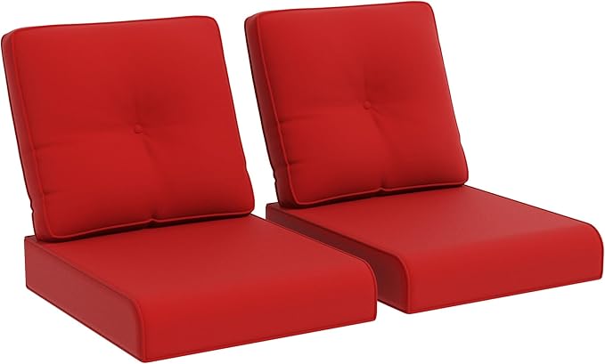 Joyside Outdoor Chair Cushions Set, 22x25/22x24 Inch Patio Furniture Deep Seat Cushions, Water Resistant & Thick Cushion, Outdoor Replacement Cushions for Seat and Sofa (Red, 2 Set)