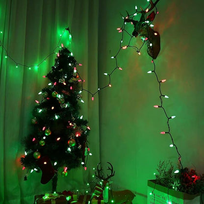 Brizled Red & Green C5 Christmas Lights, 33ft 100 LED Christmas Lights, Connectable 120V UL Certified Mini Xmas Light String Faceted Xmas Light for Christmas Tree Party Roof Indoor Outdoor Decor