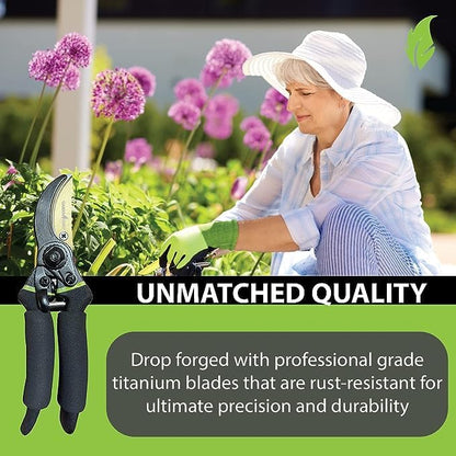 Garden Guru Soft Grip Garden Pruning Shears Scissors Clippers - Hardened Titanium Blades - Comfort Grips – Heavy Duty Bypass Hand Pruners Branch Cutters - for Gardening Trimming Bushes Flowers Plants