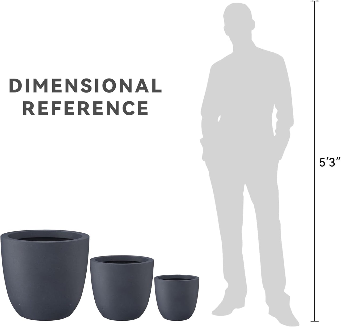 Kante 18",14",10" Dia Concrete Round Planters (Set of 3), Outdoor Indoor Large Planter Pots with Drainage Hole and Rubber Plug for Home Patio Garden, Dark Gray