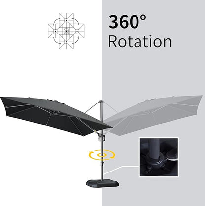 PURPLE LEAF 9' X 11.5' Patio Umbrella Outdoor Cantilever Rectangle Umbrella Aluminum Offset Umbrella with 360-degree Rotation for Garden Deck Pool Patio Black