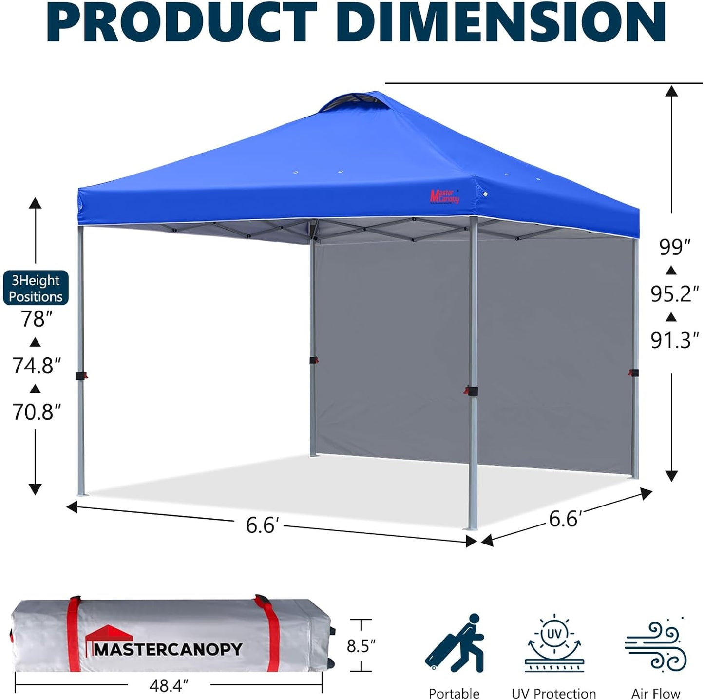 MASTERCANOPY Durable Pop-up Canopy Tent with 1 Sidewall (6.6'x6.6',Blue)
