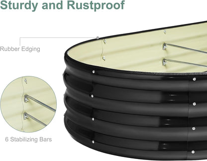Galvanized Steel Raised Garden Bed 8x2ft Oval - 17" Tall 9-in-1 Modular Planter Box for Vegetables/Flowers, Rust-Proof Metal Outdoor Planters Rubber Edging (Black)