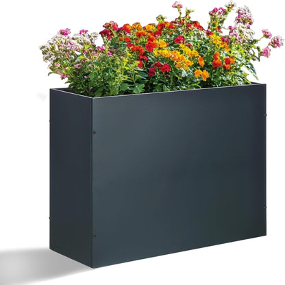 SUNNYPARK Large Metal Planter Box 32”x 12”x 24”, Rectangular Modern Grey Metal Planter Box Heavy Duty with Drainage Holes for Outdoor Garden Patio
