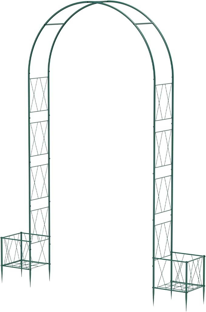 Garden Arch Trellis for Climbing Plants, 8.2 Ft Metal Pergola Arbor with Planter Boxes Outdoor Archway Wedding Arch Backdrop Stand for Halloween Christmas Birthday Party Baby Shower Decoration, Green