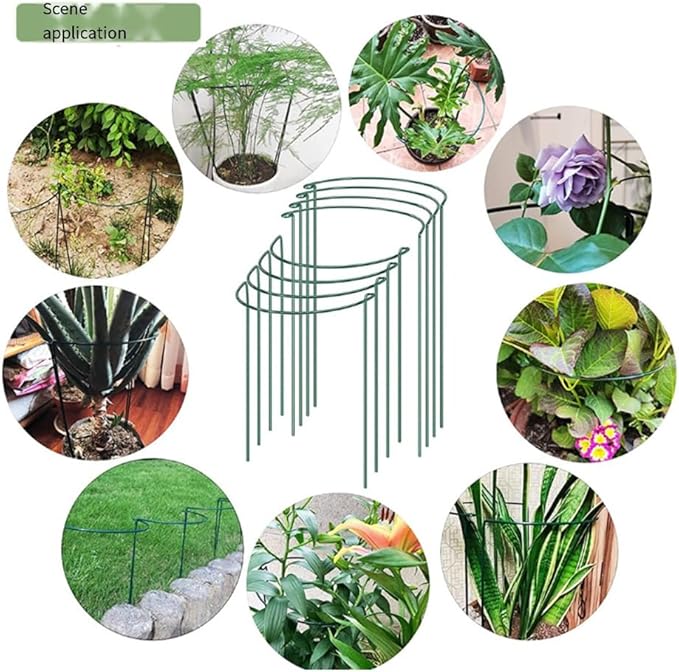 6 Pack Large 60cm Tall Bow Plant Support Stakes, Strong Metal Garden Supports Half Round Flower Hoops