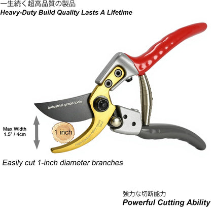 TONMA Bypass Pruning Shears [Made in Japan] 8 Inch Heavy Duty Garden Shears for Gardening, Professional Hand Pruners Garden Clippers with Japanese SK4 Steel Blades, Ergonomic Non-Slip Grip