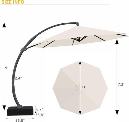 Kingdura 11ft Cantilever Patio Umbrella with Base Included, Large Round Offset Outdoor Pool Umbrella, 360° Rotation & Infinite Tilt, Heavy Duty Aluminum Frame for Deck Backyard, Creamy White