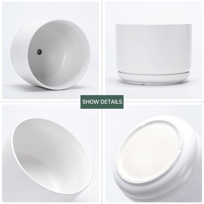 Ton Sin Plant Pots, 4.1+5.1+6.5 inch, Set of 3, Ceramic Planters with Drainage Hole and Saucer, Indoor Flower Pot with Hole Mesh Pad, Gifts for Mom(Matte White)