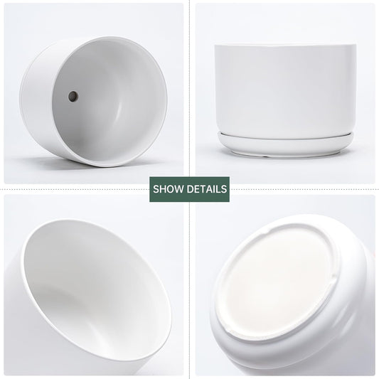 Ton Sin Plant Pots, 4.1+5.1+6.5 inch, Set of 3, Ceramic Planters with Drainage Hole and Saucer, Indoor Flower Pot with Hole Mesh Pad, Gifts for Mom(Matte White)