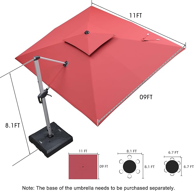 PURPLE LEAF 9' X 11' Patio Umbrella Outdoor Rectangle Umbrella Large Cantilever Umbrella Windproof Offset Heavy Duty Sun for Garden Deck Pool Patio, Terra