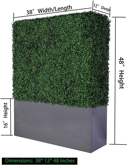 AGPL Artificial Hedge Wall (38" Width* 12" Deep* 48" Height) with Dark Gray Stainless Steel Planter Box (48.0)