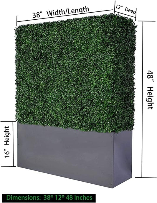 AGPL Artificial Hedge Wall (38" Width* 12" Deep* 48" Height) with Dark Gray Stainless Steel Planter Box (48.0)